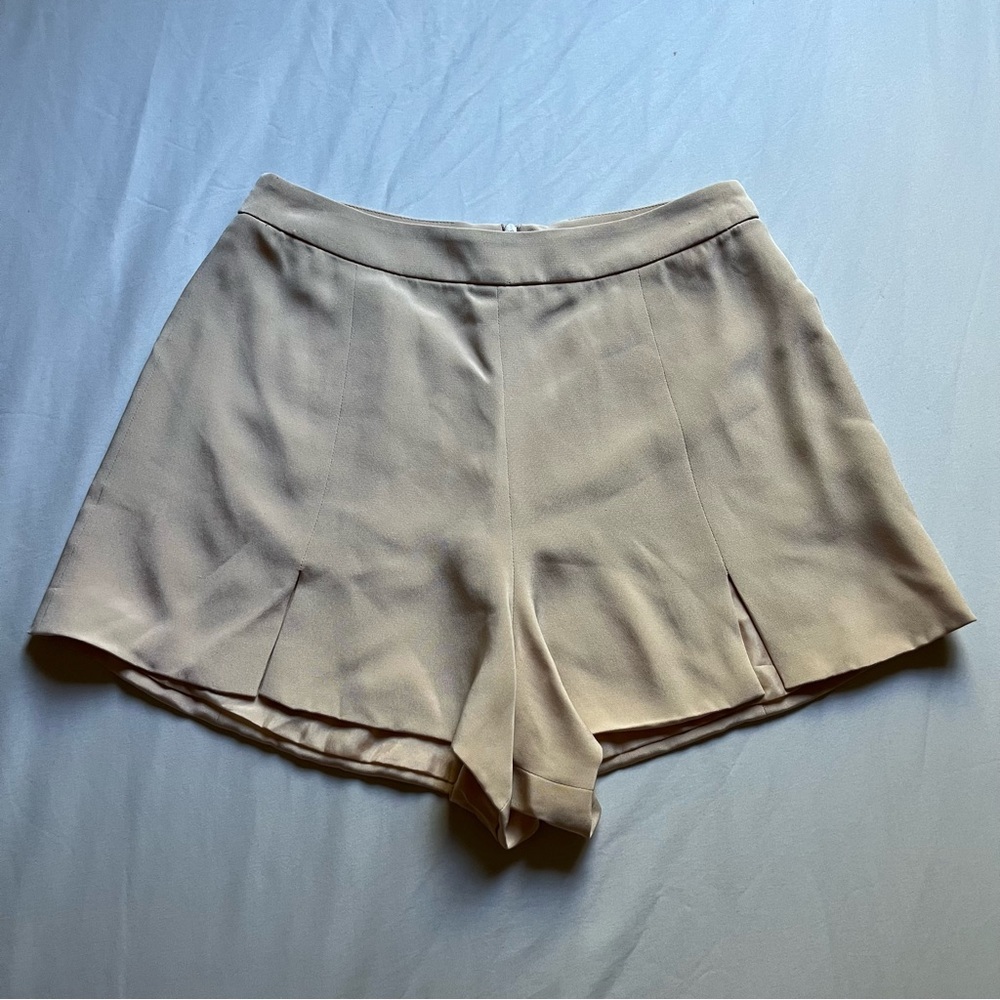 JENNIFER HOPE cream peach nude silk high rise slit shorts